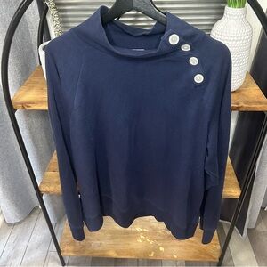 J. Crew Navy Blue Button Collar Women's Pullover Sweatshirt.